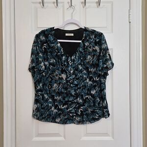 Windsmoor Lined Women's Top ~ Teal, Black and White ~ Size 14 ~ EUC ~